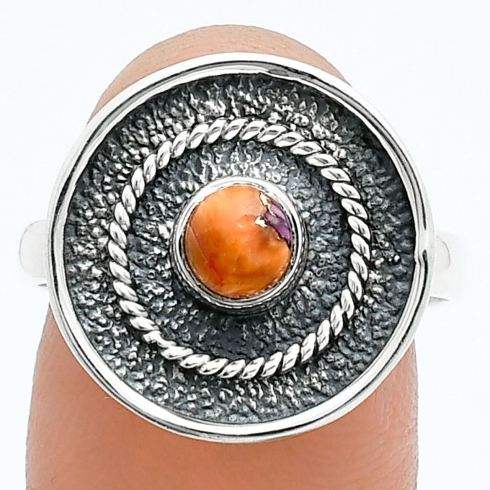 Kingman Orange Dahlia Turquoise Ring size-8 SDR244316 R-1439, 5x5 mm