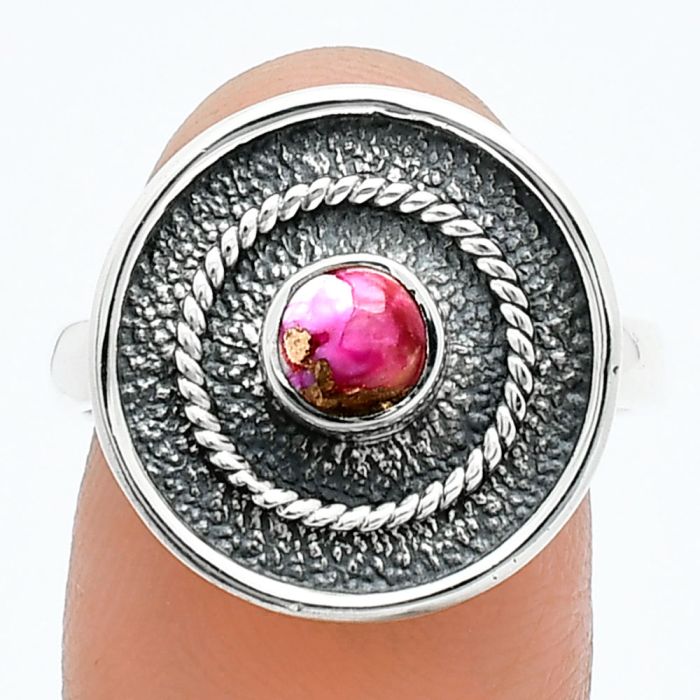 Kingman Pink Dahlia Turquoise Ring size-8 SDR244318 R-1439, 5x5 mm