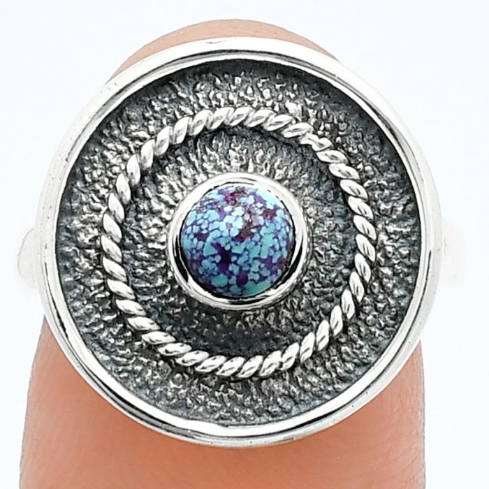 Kingman Purple Dahlia Turquoise Ring size-7 SDR244321 R-1439, 5x5 mm