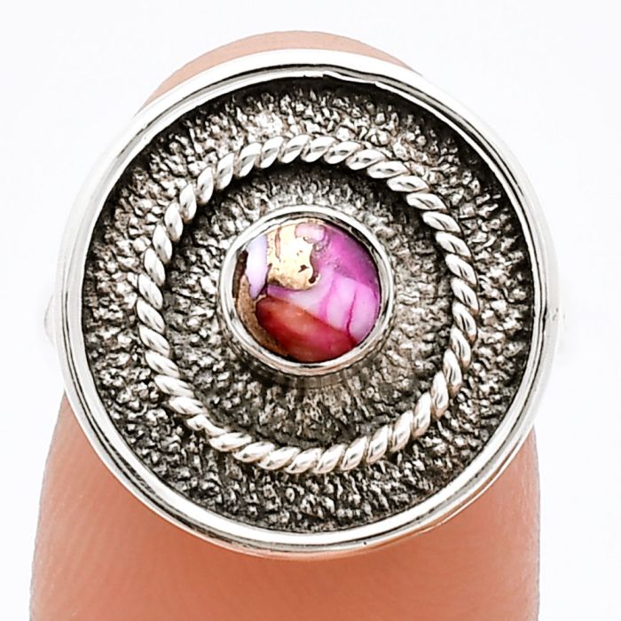 Kingman Pink Dahlia Turquoise Ring size-6 SDR244328 R-1439, 5x5 mm