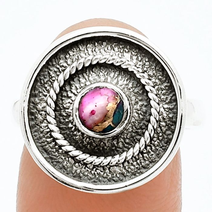 Kingman Pink Dahlia Turquoise Ring size-8 SDR244352 R-1439, 5x5 mm