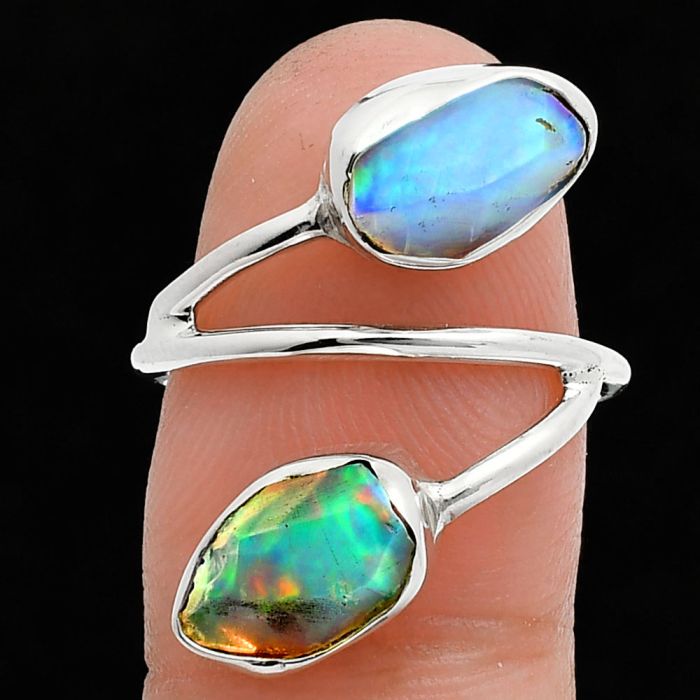 Ethiopian Opal Rough Ring size-7 SDR244501 R-1169, 7x10 mm