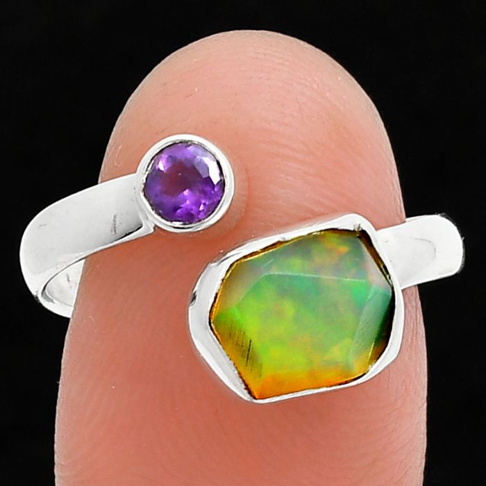 Ethiopian Opal Rough and Amethyst Ring size-8 SDR244540 R-1205, 7x9 mm