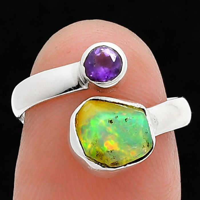 Ethiopian Opal Rough and Amethyst Ring size-6 SDR244543 R-1205, 7x8 mm