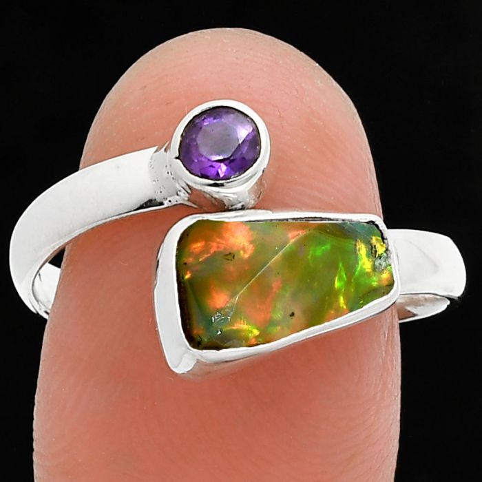 Ethiopian Opal Rough and Amethyst Ring size-9.5 SDR244550 R-1205, 7x11 mm