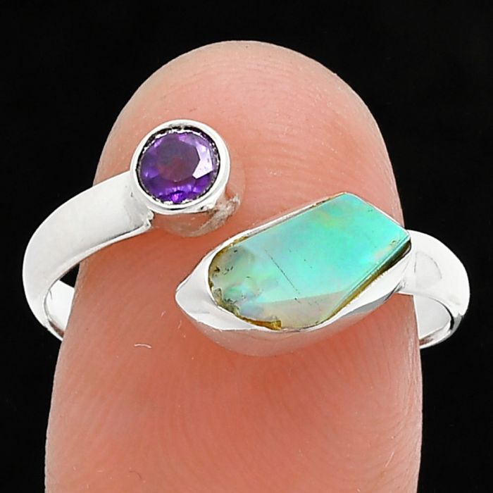 Ethiopian Opal Rough and Amethyst Ring size-8 SDR244553 R-1205, 5x10 mm