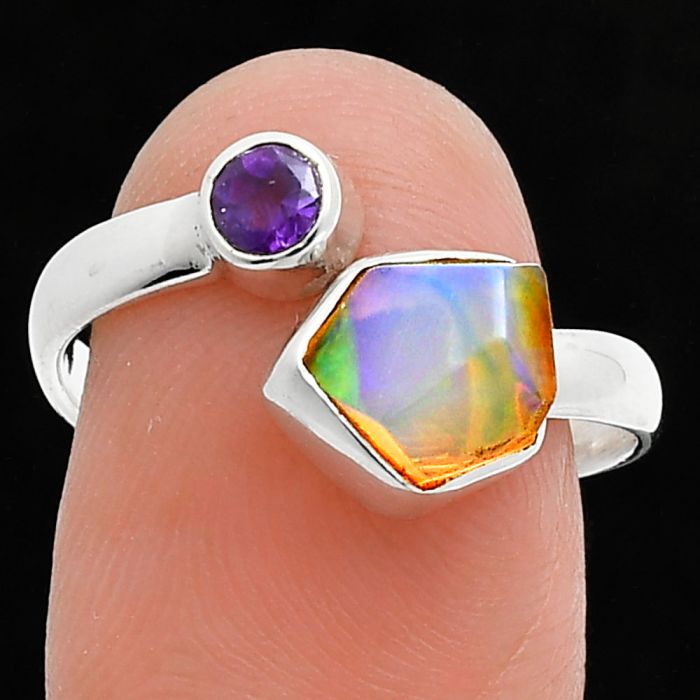 Ethiopian Opal Rough and Amethyst Ring size-8 SDR244565 R-1205, 7x8 mm