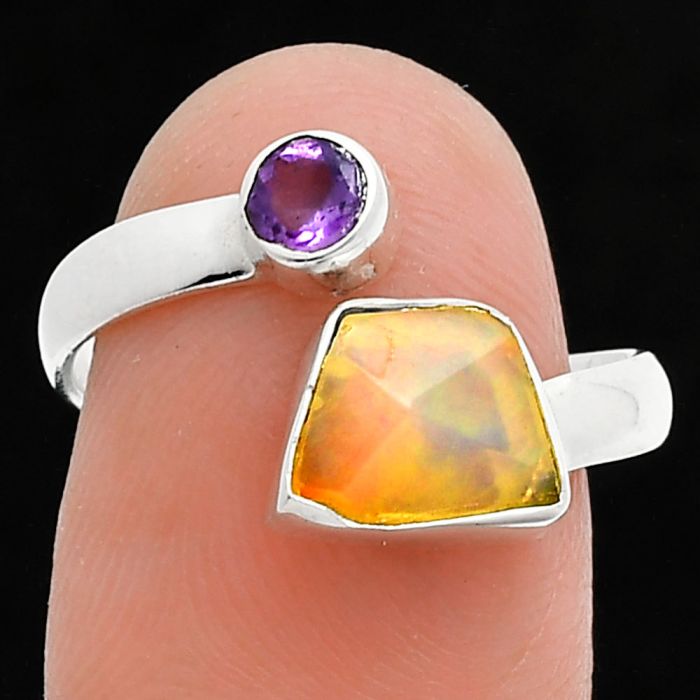 Ethiopian Opal Rough and Amethyst Ring size-7.5 SDR244569 R-1205, 7x8 mm