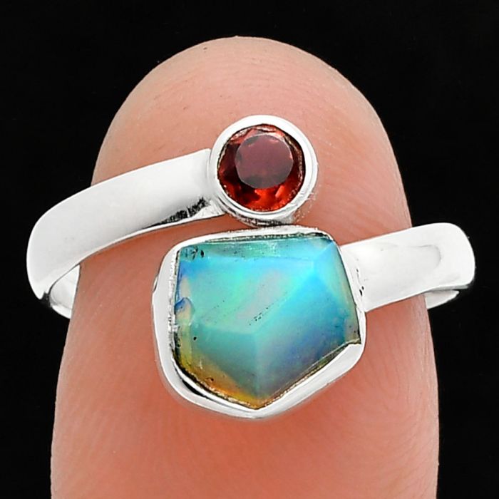 Ethiopian Opal Rough and Garnet Ring size-8 SDR244571 R-1205, 8x9 mm