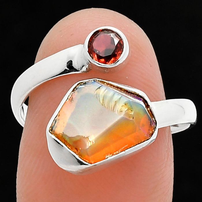 Ethiopian Opal Rough and Garnet Ring size-8 SDR244573 R-1205, 9x12 mm