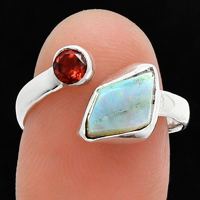 Ethiopian Opal Rough and Garnet Ring size-7.5 SDR244574 R-1205, 7x11 mm