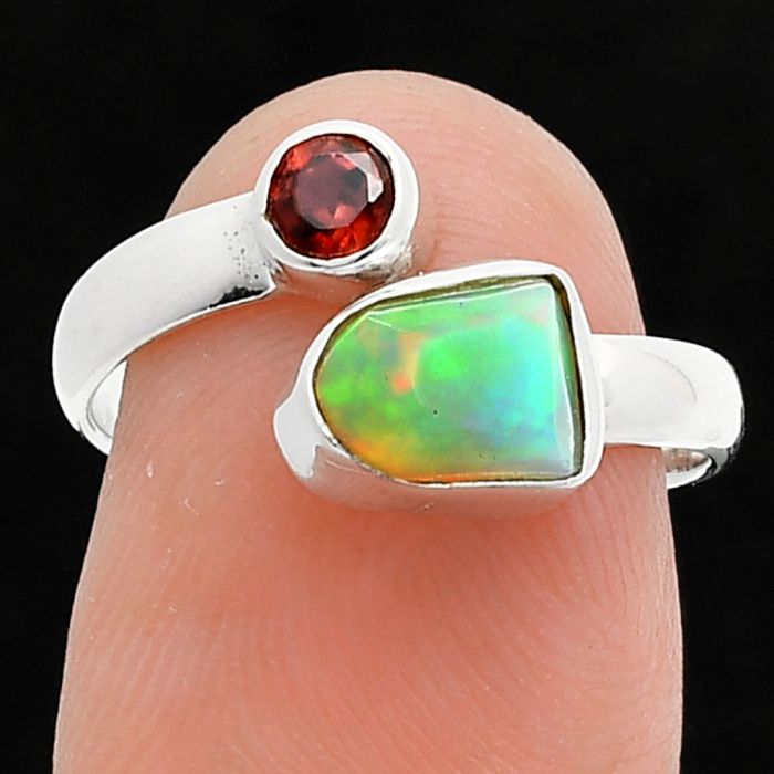 Ethiopian Opal Rough and Garnet Ring size-7 SDR244583 R-1205, 6x8 mm