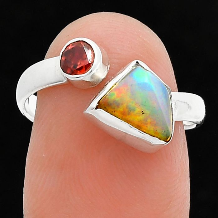 Ethiopian Opal Rough and Garnet Ring size-8 SDR244584 R-1205, 7x8 mm