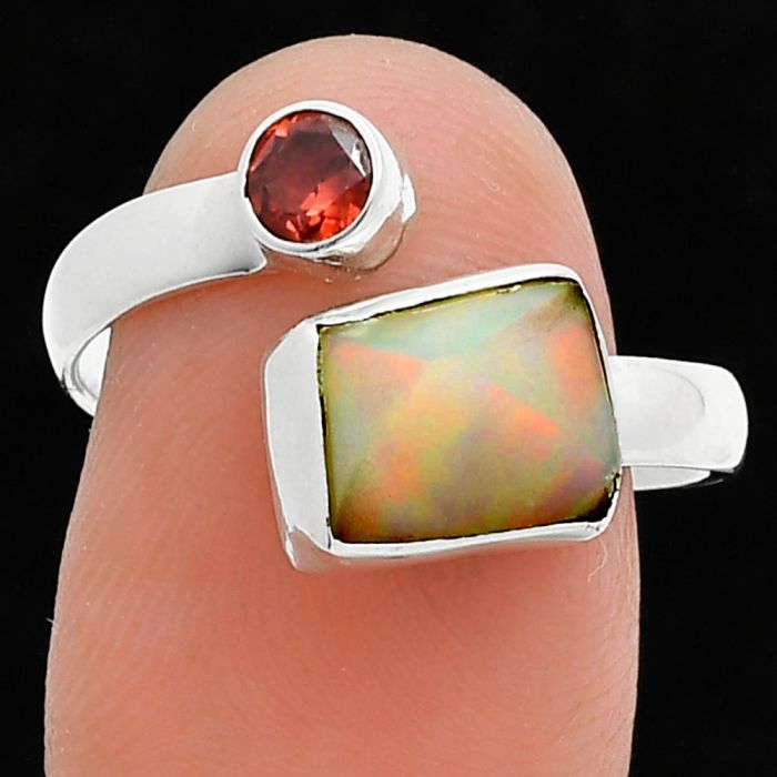 Ethiopian Opal Rough and Garnet Ring size-9 SDR244588 R-1205, 7x9 mm