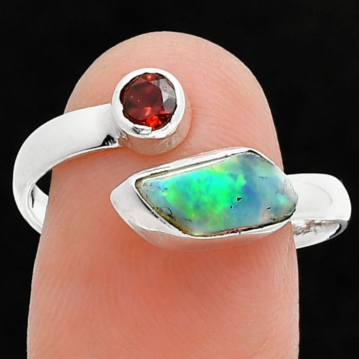 Ethiopian Opal Rough and Garnet Ring size-9 SDR244590 R-1205, 5x11 mm