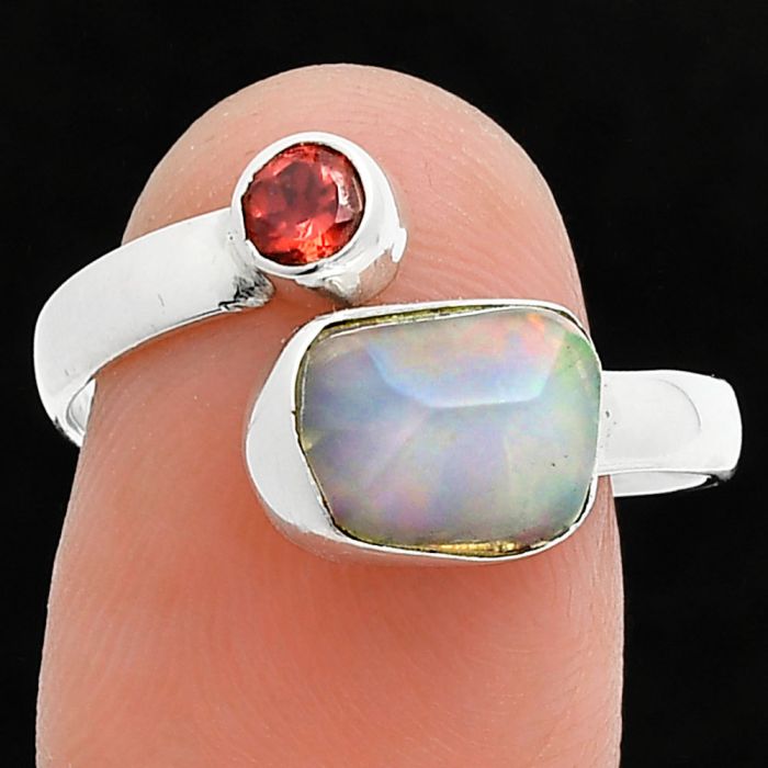 Ethiopian Opal Rough and Garnet Ring size-9 SDR244592 R-1205, 7x9 mm