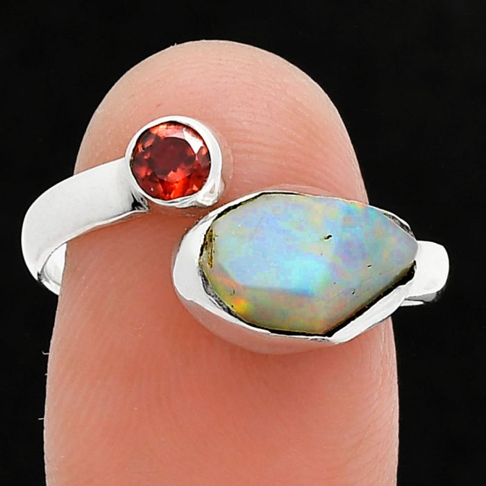 Ethiopian Opal Rough and Garnet Ring size-8.5 SDR244593 R-1205, 7x11 mm