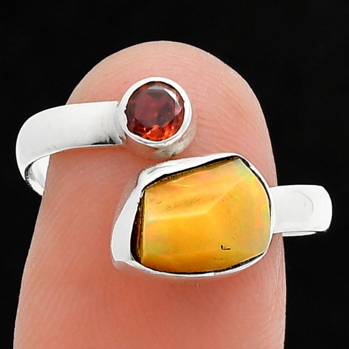 Ethiopian Opal Rough and Garnet Ring size-8 SDR244594 R-1205, 7x10 mm