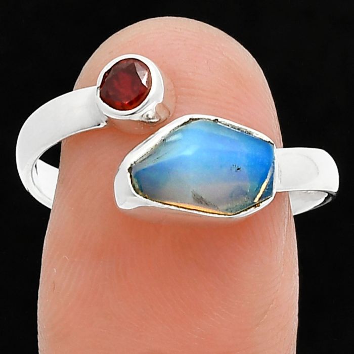 Ethiopian Opal Rough and Garnet Ring size-9.5 SDR244611 R-1205, 6x10 mm