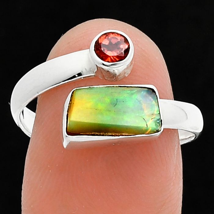 Ethiopian Opal Rough and Garnet Ring size-9 SDR244612 R-1205, 5x10 mm