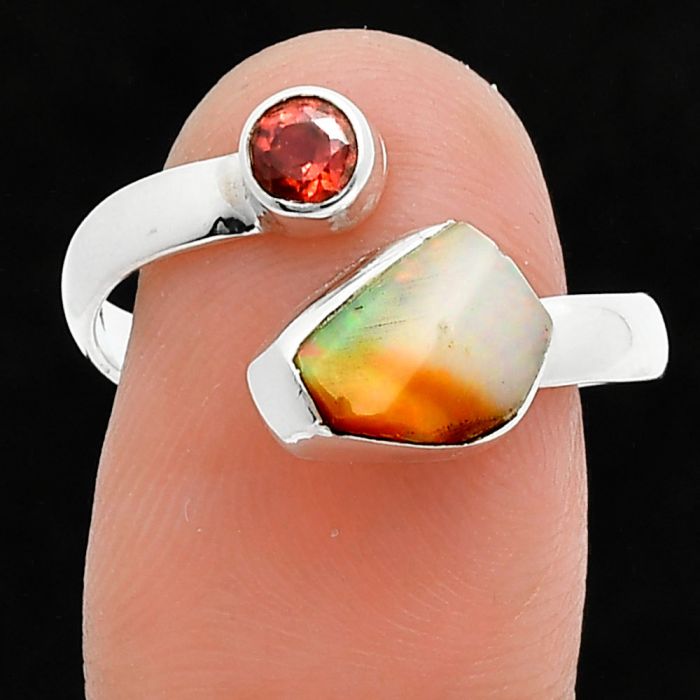 Ethiopian Opal Rough and Garnet Ring size-8 SDR244616 R-1205, 7x9 mm