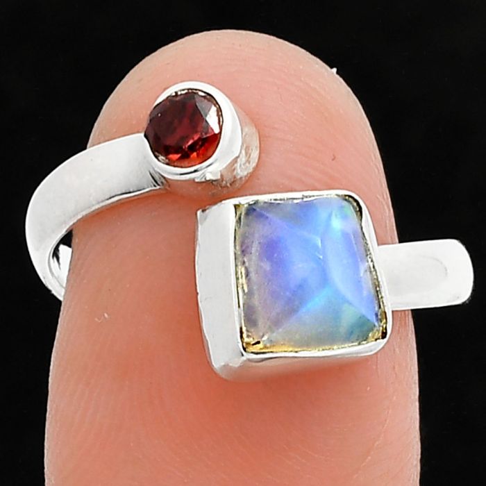 Ethiopian Opal Rough and Garnet Ring size-8 SDR244617 R-1205, 8x8 mm