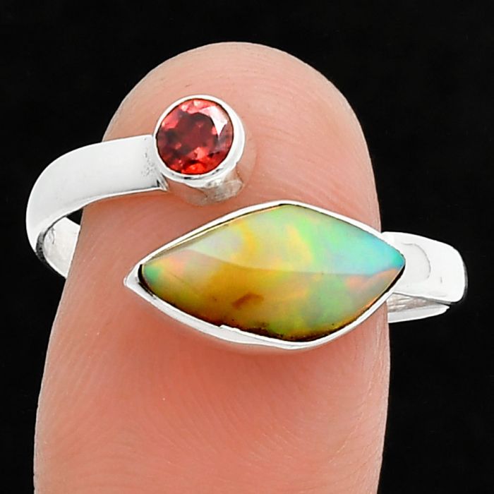 Ethiopian Opal Rough and Garnet Ring size-10 SDR244618 R-1205, 7x13 mm