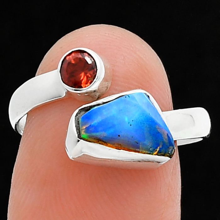 Ethiopian Opal Rough and Garnet Ring size-8.5 SDR244620 R-1205, 7x10 mm