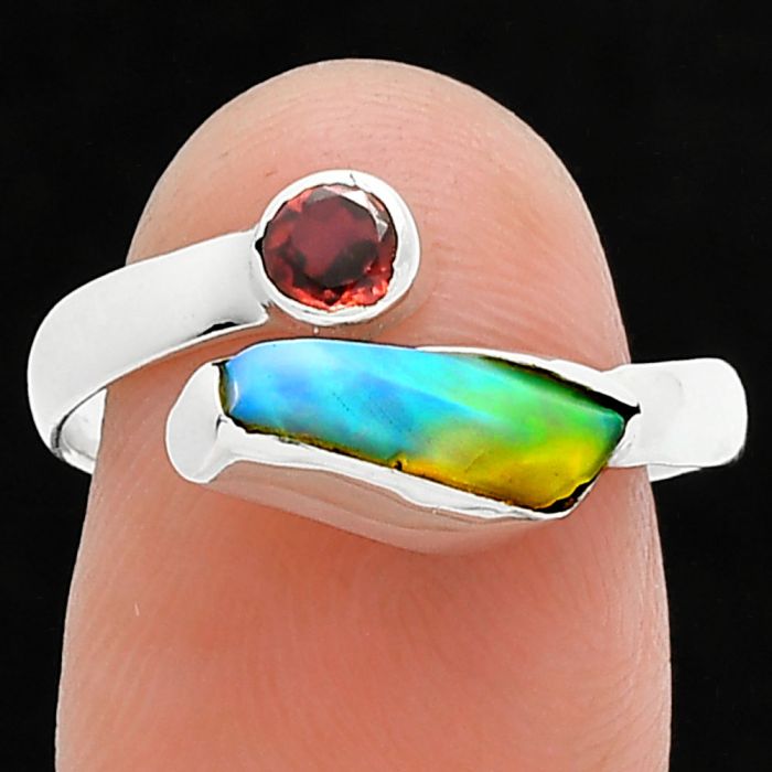 Ethiopian Opal Rough and Garnet Ring size-8.5 SDR244635 R-1205, 4x12 mm