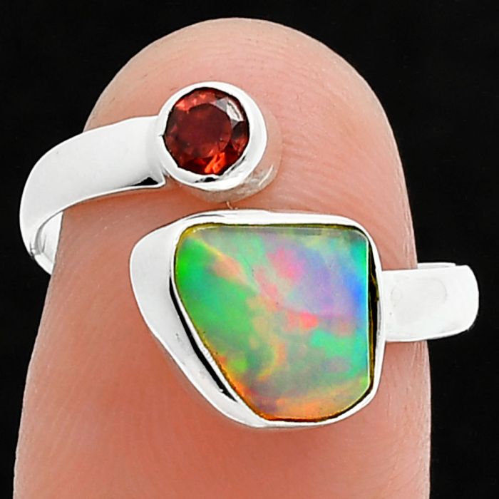 Ethiopian Opal Rough and Garnet Ring size-7 SDR244637 R-1205, 9x11 mm