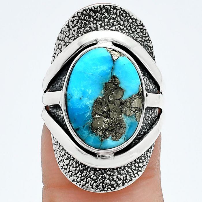 Kingman Turquoise With Pyrite Ring size-6 SDR244665 R-1402, 11x15 mm