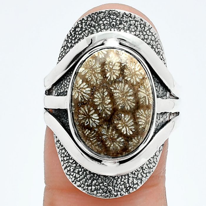 Flower Fossil Coral Ring size-8 SDR244670 R-1402, 11x15 mm