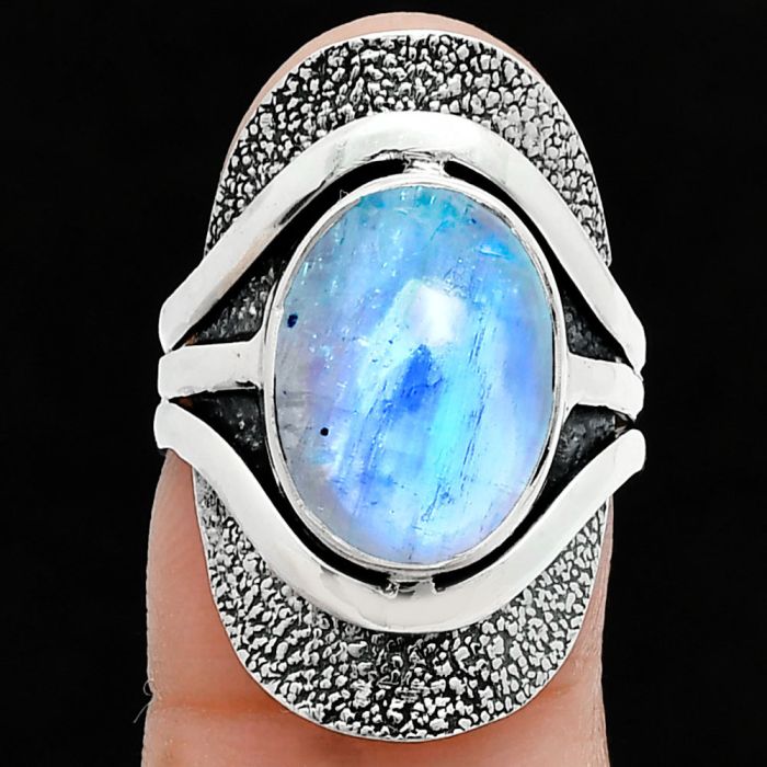 Rainbow Moonstone Ring size-7 SDR244692 R-1402, 10x14 mm