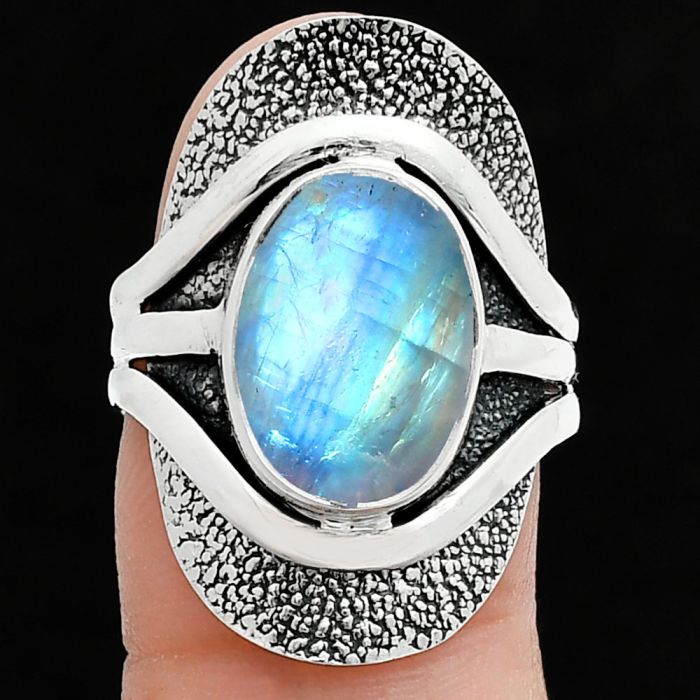 Rainbow Moonstone Ring size-8 SDR244693 R-1402, 9x13 mm