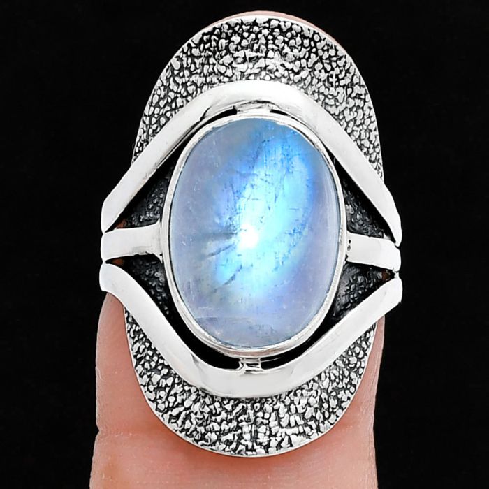 Rainbow Moonstone Ring size-7 SDR244694 R-1402, 10x14 mm