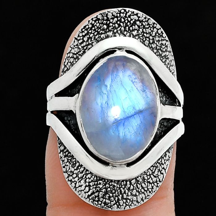 Rainbow Moonstone Ring size-7 SDR244696 R-1402, 10x14 mm