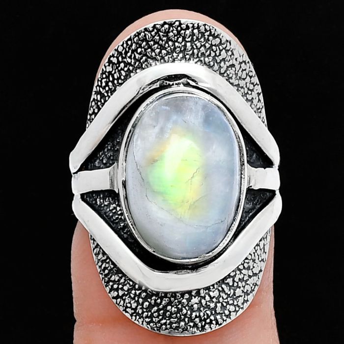 Rainbow Moonstone Ring size-6 SDR244697 R-1402, 10x14 mm