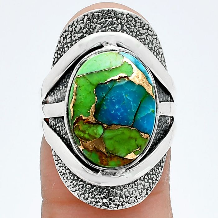 Blue Turquoise In Green Mohave Ring size-6.5 SDR244709 R-1402, 11x15 mm