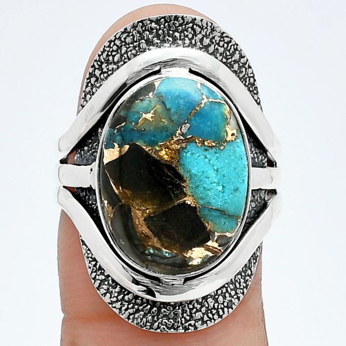 Shell In Black Blue Turquoise Ring size-7.5 SDR244710 R-1402, 12x16 mm