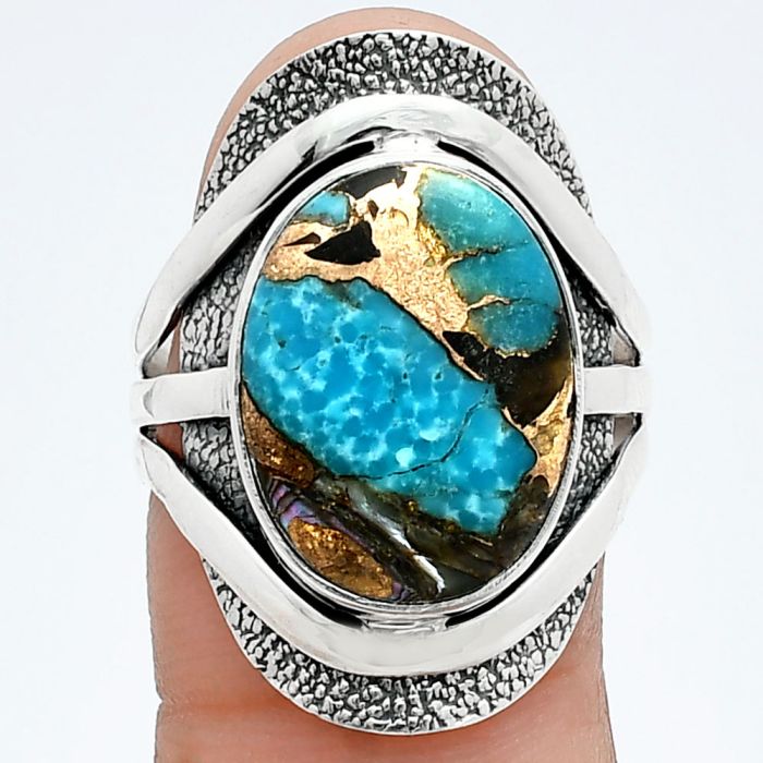 Shell In Black Blue Turquoise Ring size-8 SDR244712 R-1402, 12x16 mm