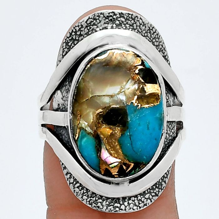 Shell In Black Blue Turquoise Ring size-8 SDR244717 R-1402, 12x16 mm