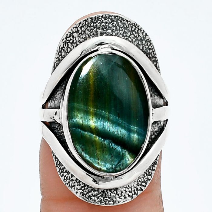 Blue Tiger Eye Ring size-7 SDR244727 R-1402, 11x16 mm