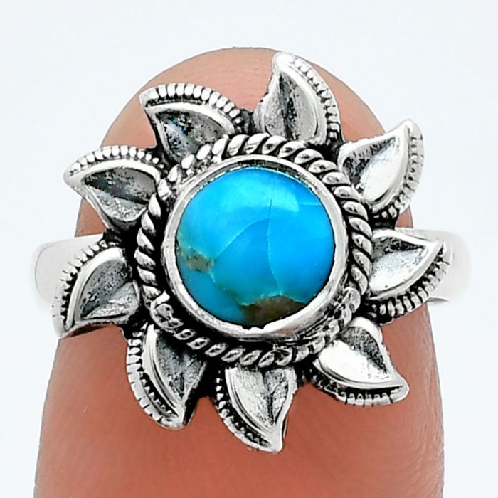 Sun - Natural Turquoise Morenci Mine Ring size-7 SDR244754 R-1617, 7x7 mm