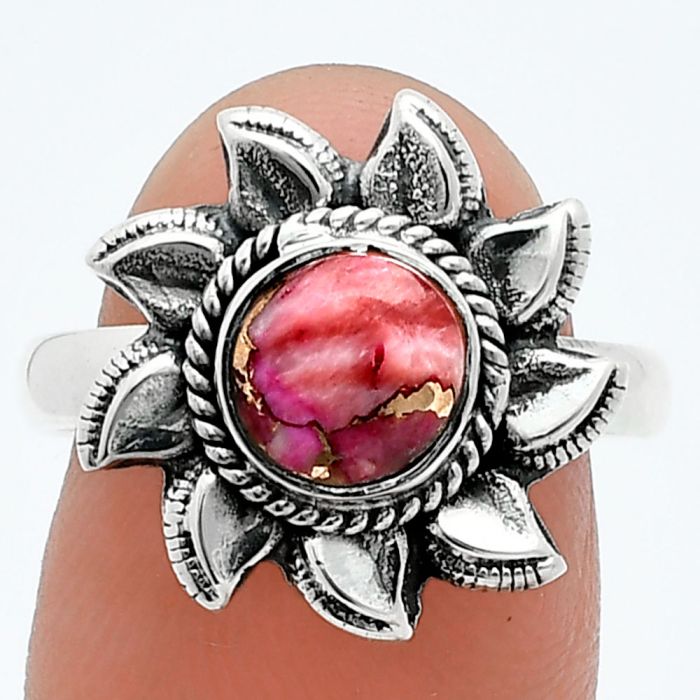 Sun - Kingman Pink Dahlia Turquoise Ring size-8 SDR244761 R-1617, 7x7 mm