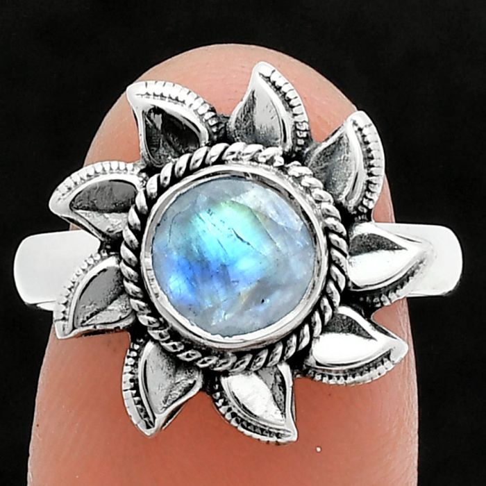 Sun - Faceted Rainbow Moonstone Ring size-8 SDR244778 R-1617, 7x7 mm