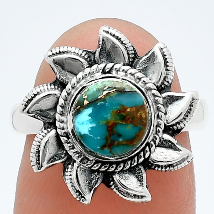 Sun - Kingman Copper Teal Turquoise Ring size-7 SDR244786 R-1617, 7x7 mm