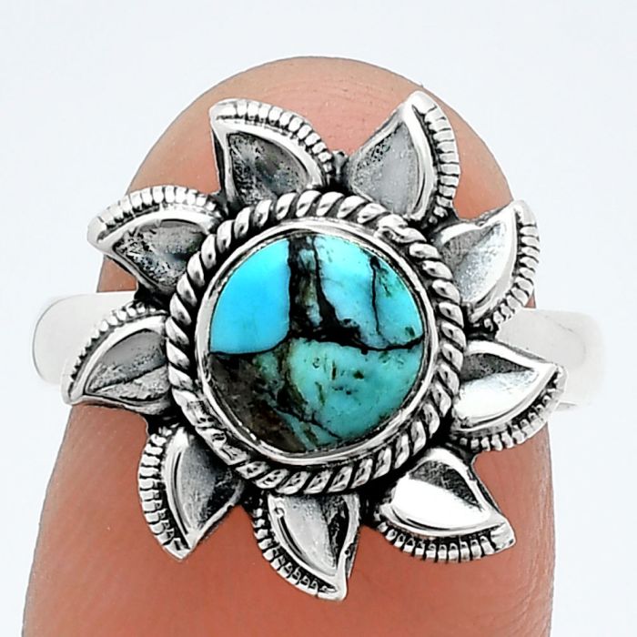 Sun - Lucky Charm Tibetan Turquoise Ring size-7 SDR244790 R-1617, 7x7 mm