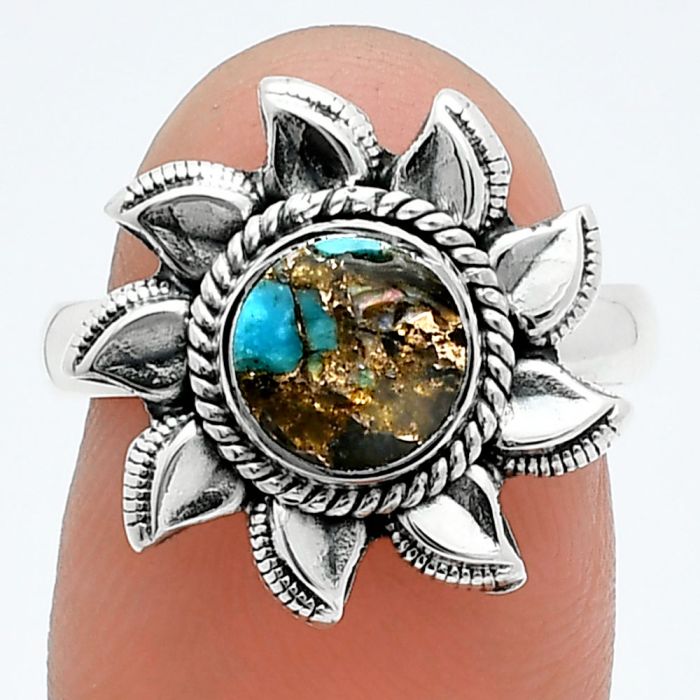 Sun - Shell In Black Blue Turquoise Ring size-7 SDR244794 R-1617, 7x7 mm