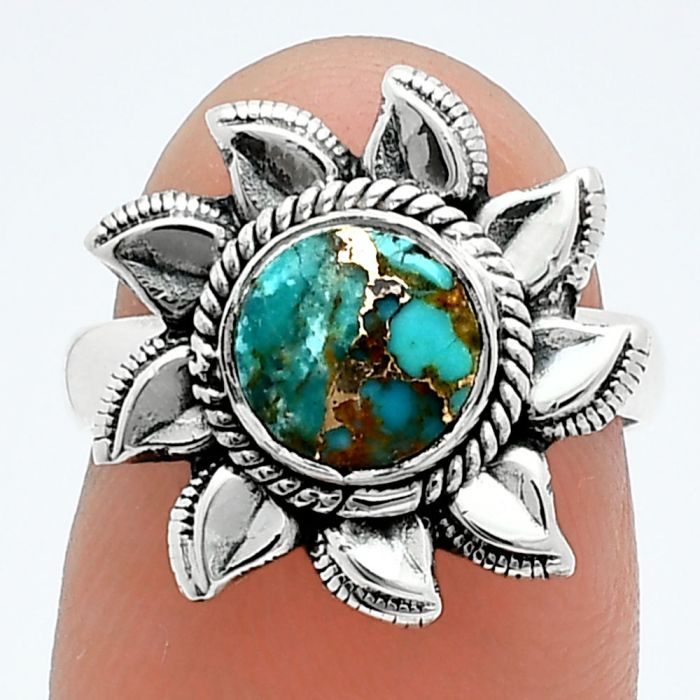 Sun - Kingman Copper Teal Turquoise Ring size-6 SDR244799 R-1617, 7x7 mm