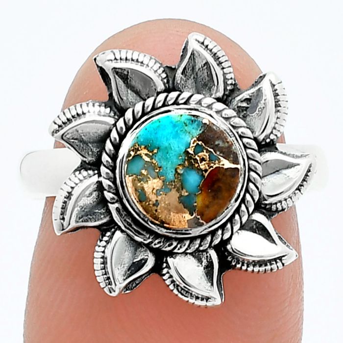 Sun - Kingman Copper Teal Turquoise Ring size-7.5 SDR244803 R-1617, 7x7 mm